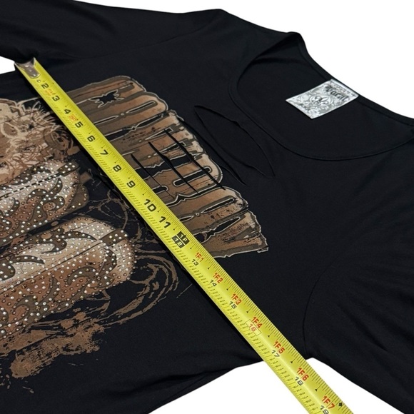 Vocal Black Distressed Cowboy Rodeo Rhinestoned Super Soft Long Sleeve Size L - Picture 7 of 8